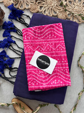 Purple Handloom Cotton Saree With Pink Bandhej Print Blouse